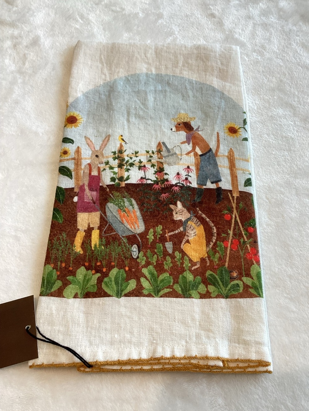 Anthropologie Linen Dish Towel Gardening Animals May We Fly New Terrain